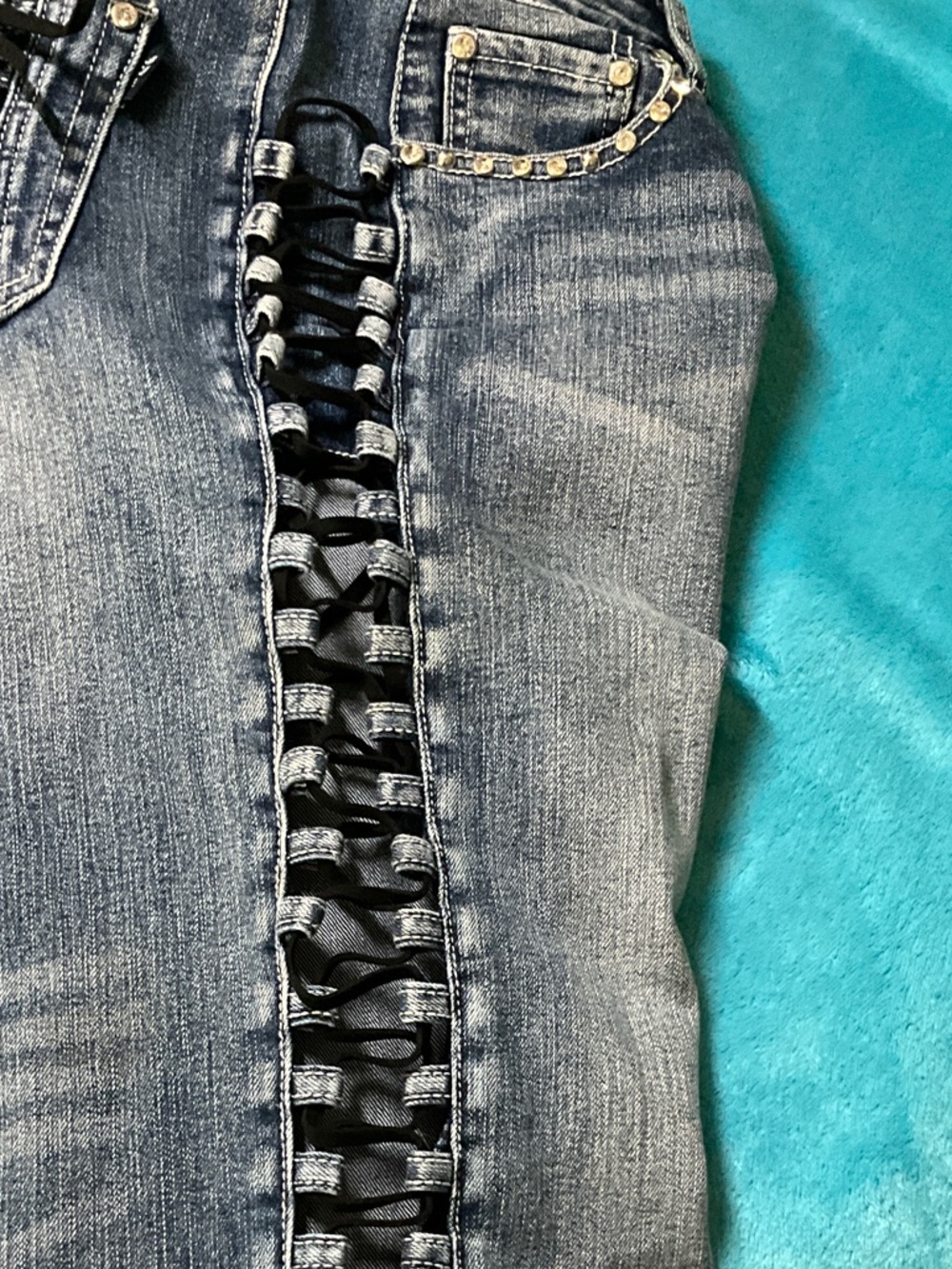 Platinum Plush Women's Blue Lace-Up Bootcut Jeans - Picture 10 of 10